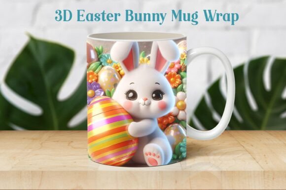 3D Cute Easter Bunny Mug Wrap PNG