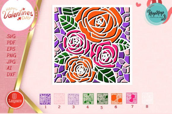 3D Frame Rose for Laser Cutting and Shadow Boxes