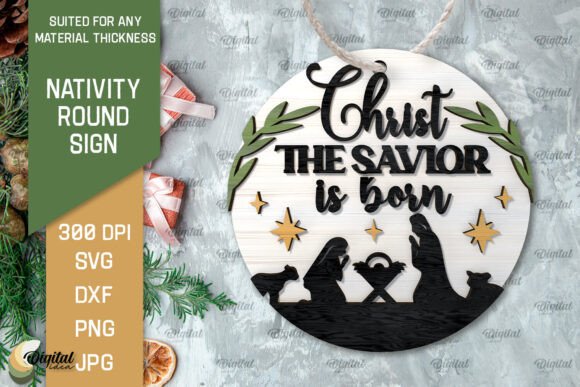 3D Nativity Round Sign for Laser Cutting Projects