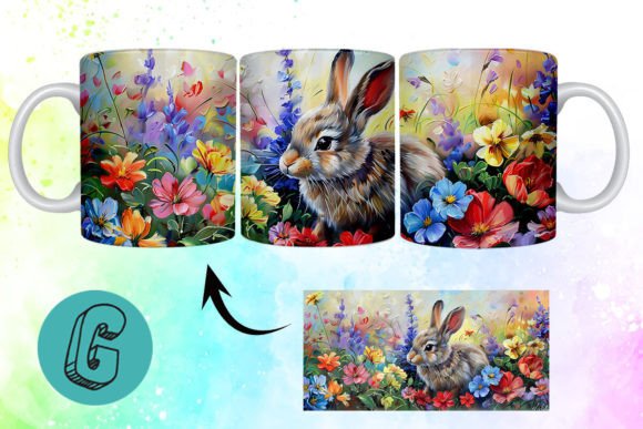 3D Oil Paint Easter Bunny Mug Wrap 15: A Graphic Design Asset for Crafters