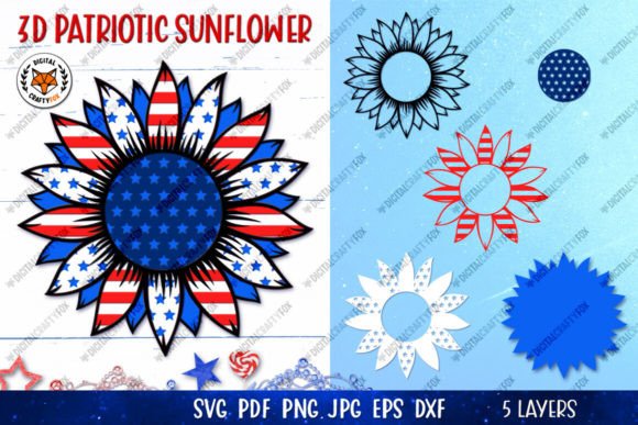 3D Patriotic Sunflower Mandala for Paper Flowers and SVG Projects