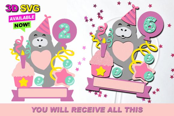 Baby Manatee Cake Topper 3D SVG for Laser Cutting Birthday Designs