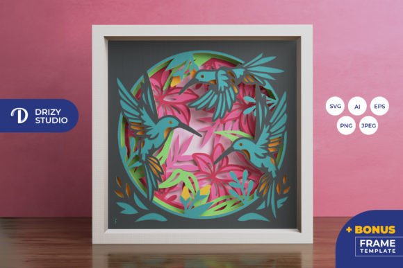 Couple of Hummingbird 3D Shadow Box: A Playful SVG Design for Creative Sellers