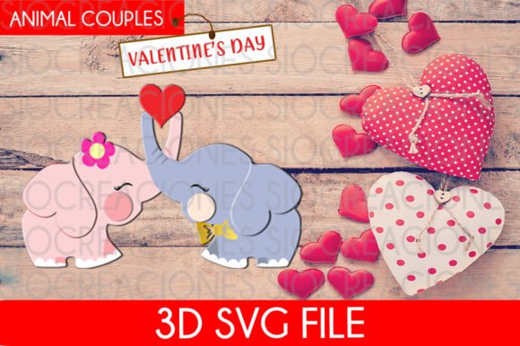 Couples Elephants, 3D SVG Valentine Day for Shapes