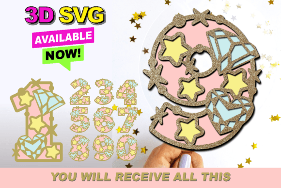 Diamond Numbers 3D SVG for Modern Branding