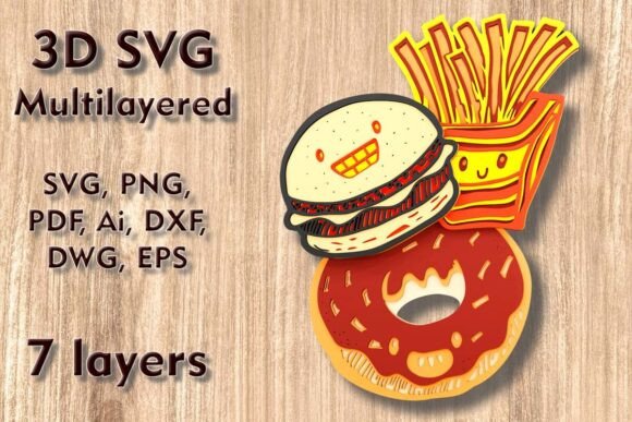 Fast Food 3D SVG Multilayer Laser Files for Wall Decor