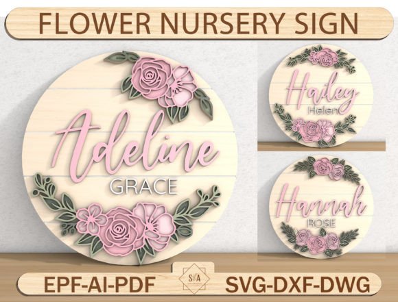 Flower Nursery Name Sign 3D Wood Graphics for Print Templates