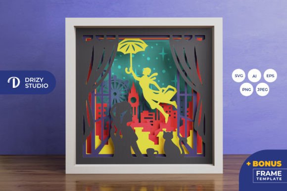 Flying Girl with an Umbrella 3D SVG for Shadow Box Creations
