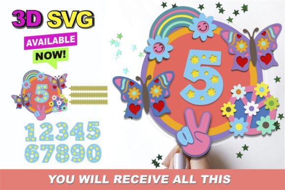 Groovy Retro Cake Topper 3D SVG for Birthdays