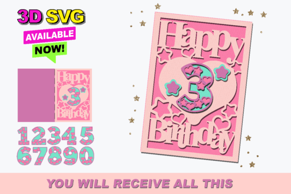 Happy Birthday Card 3D SVG Heart for Editorial and Web Design