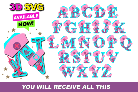 Nurse Alphabet 3D SVG Shapes for Modern Design