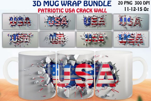Patriotic USA 3D Mug Wrap Bundle: A Bold Graphic Design Asset for Local Branding