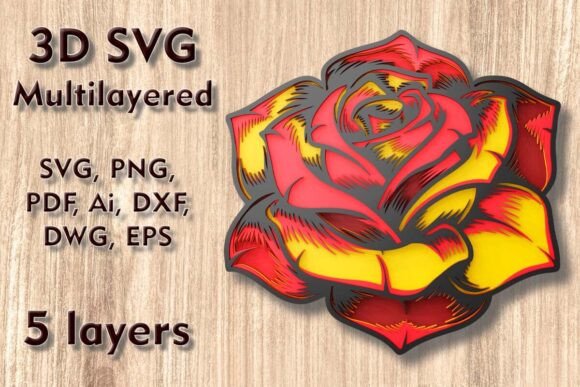 Rose 3D SVG Multilayer Cutting Files for Laser Cutting and Wall Decor Projects