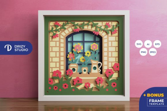 Spring Window 3D Shadow Box: A Versatile Graphic Design Asset for Crafters