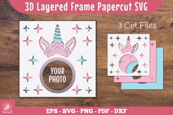 Unicorn 3D Layered Frame Papercut SVG for Laser Cutting Shadow Box Designs