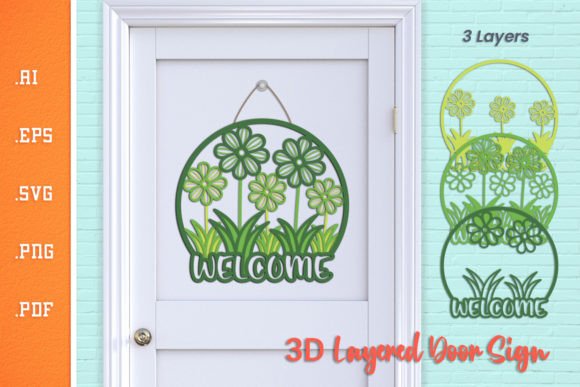 Welcome Spring Flowers 3D Door Sign for Crafts & Graphics