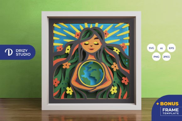 Woman Holding the Earth 3D Shadow Box: A Powerful Graphic Design Asset